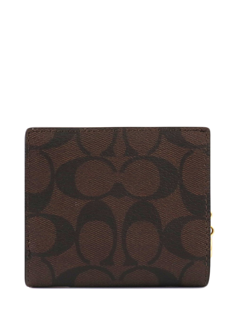 Coach Snap Wallet In Signature Canvas - Dark Brown