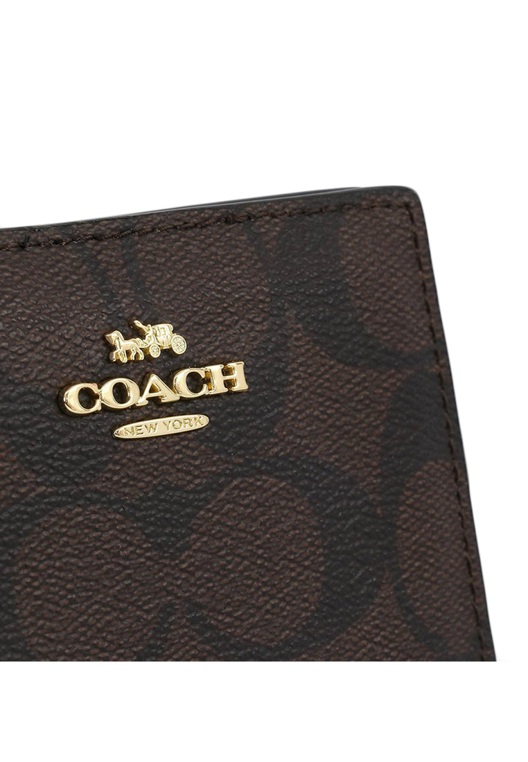 Coach Snap Wallet In Signature Canvas - Dark Brown