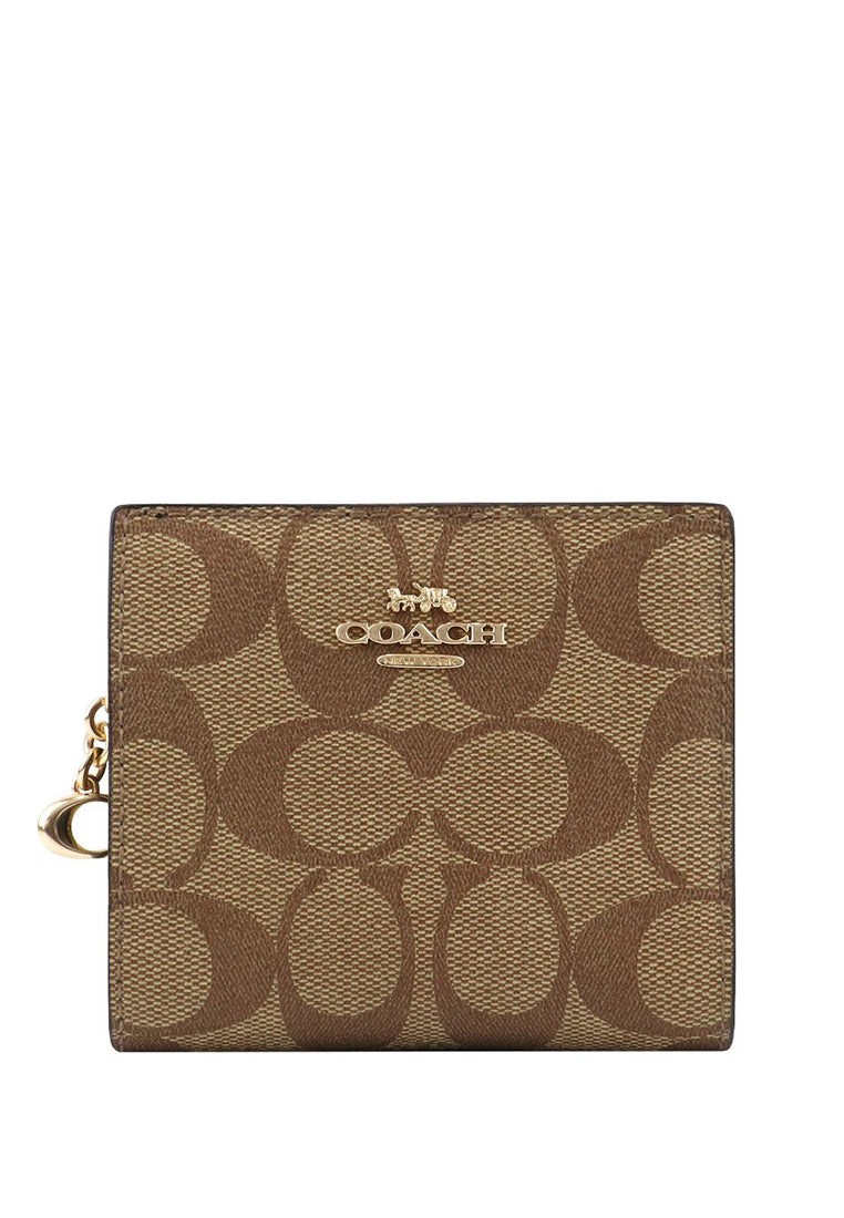 Coach Snap Wallet In Signature Canvas - Brown/Black