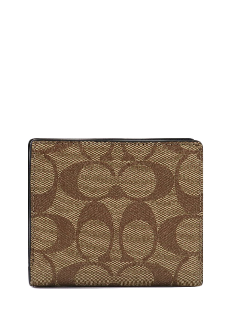Coach Snap Wallet In Signature Canvas - Brown/Black