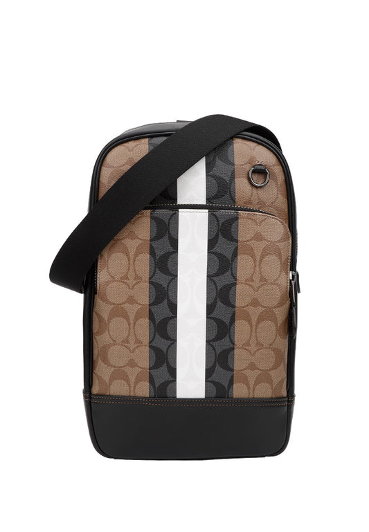 Coach Graham Pack In Signature Canvas With Varsity Stripe - Brown