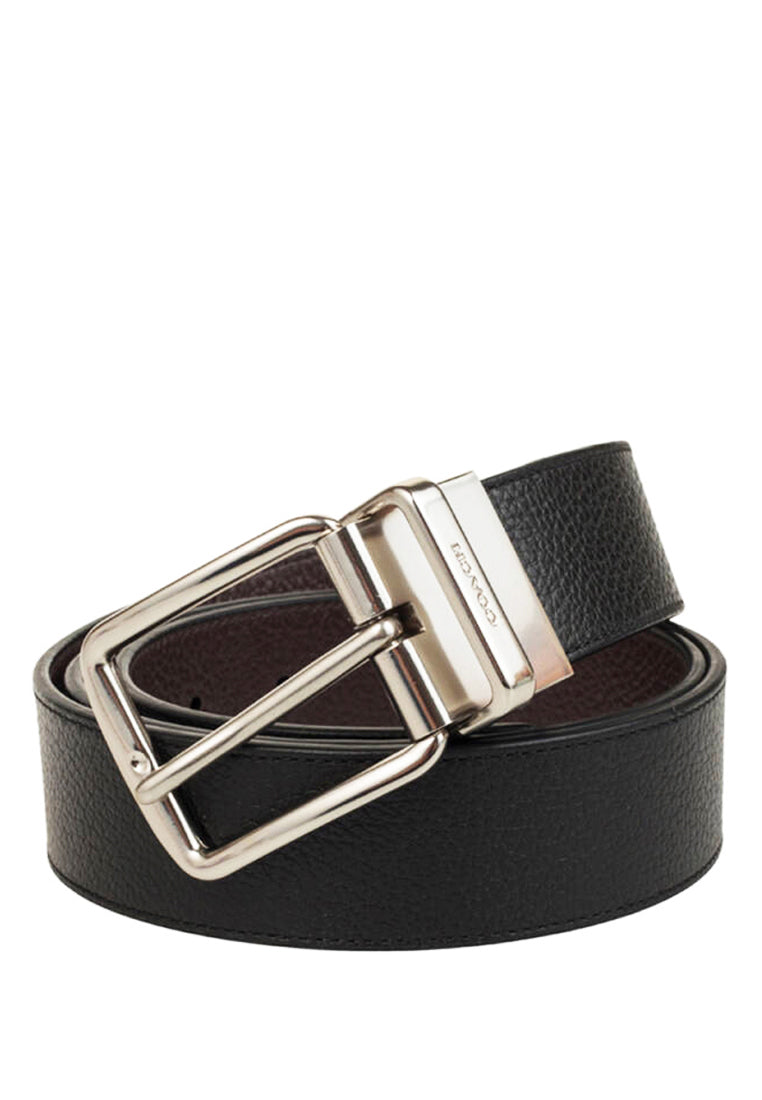 Coach Wide Harness Cut-To-Size Reversible Pebble Leather Belt 38mm - Black/Dark Brown