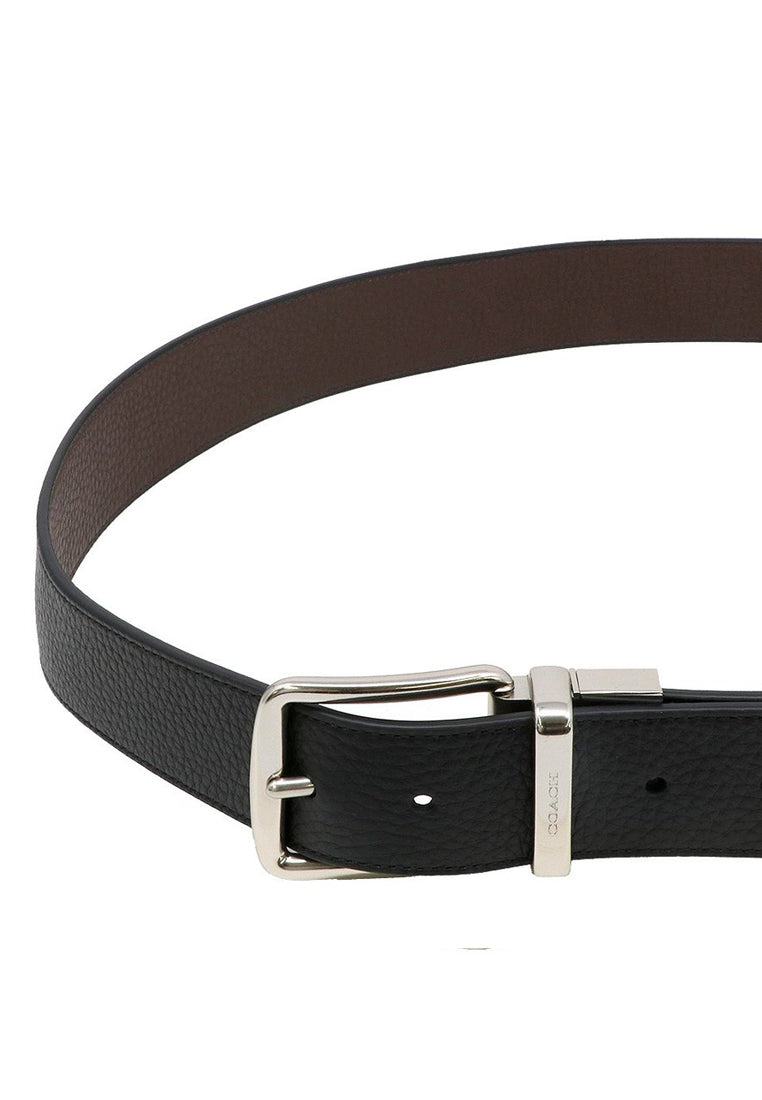 Coach Wide Harness Cut-To-Size Reversible Pebble Leather Belt 38mm - Black/Dark Brown