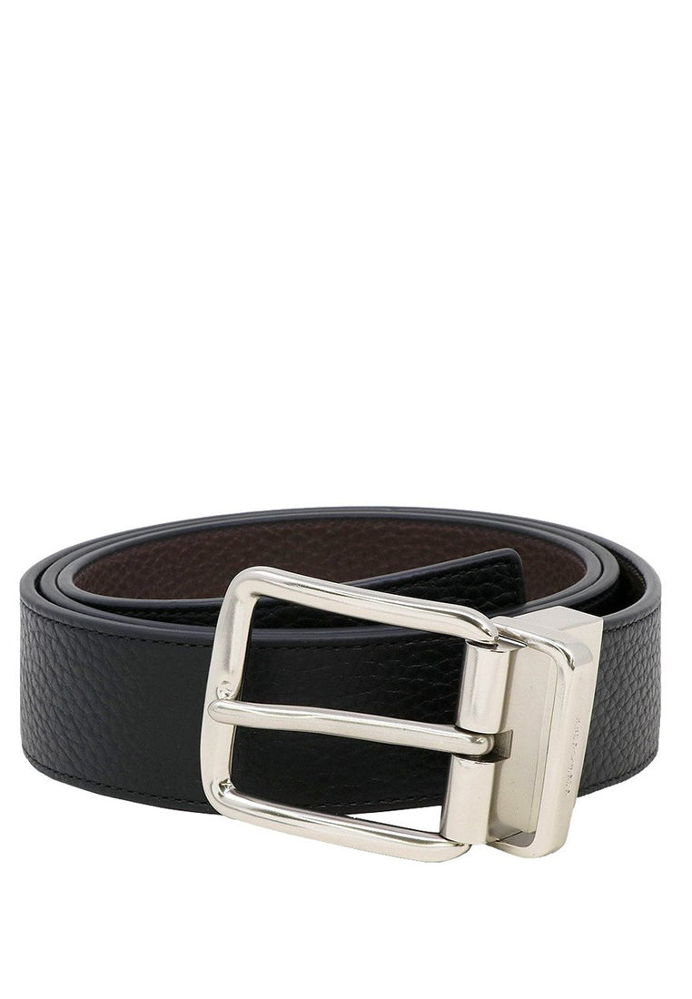 Coach Wide Harness Cut-To-Size Reversible Pebble Leather Belt 38mm - Black/Dark Brown