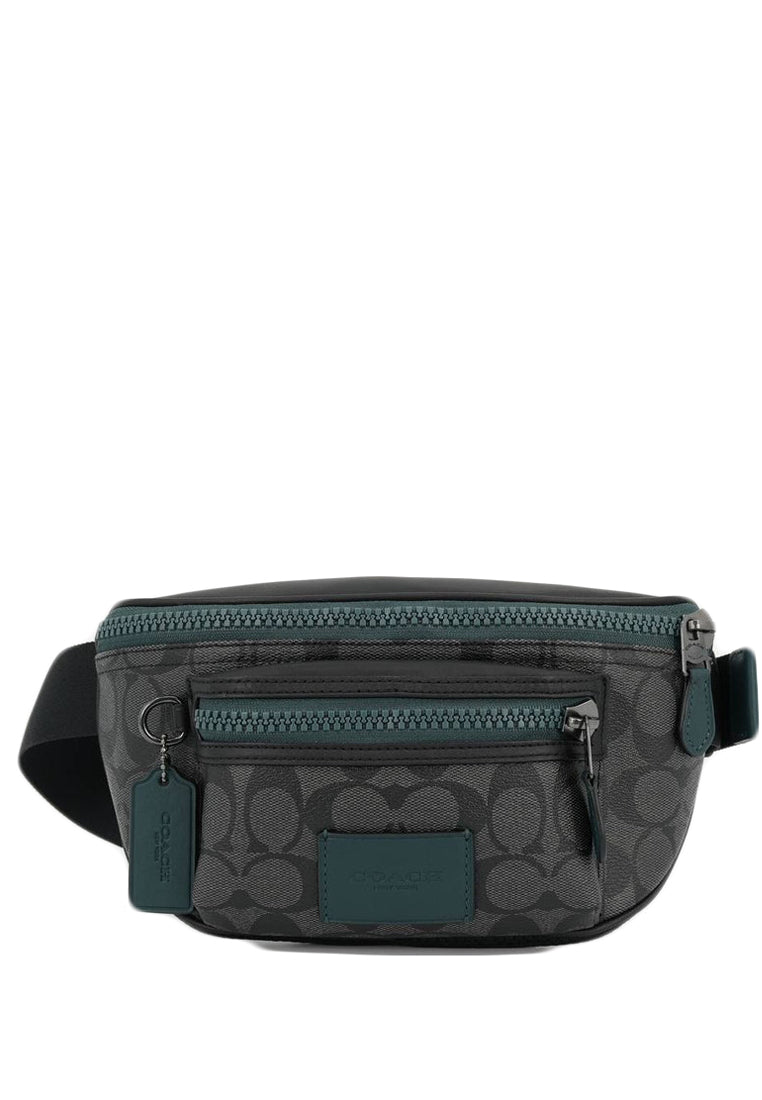 Coach Mens Westway Belt Bag In Colorblock Signature Canvas - Black/Forest Green