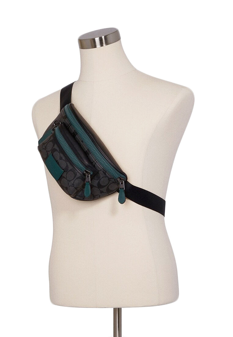 Coach Mens Westway Belt Bag In Colorblock Signature Canvas - Black/Forest Green