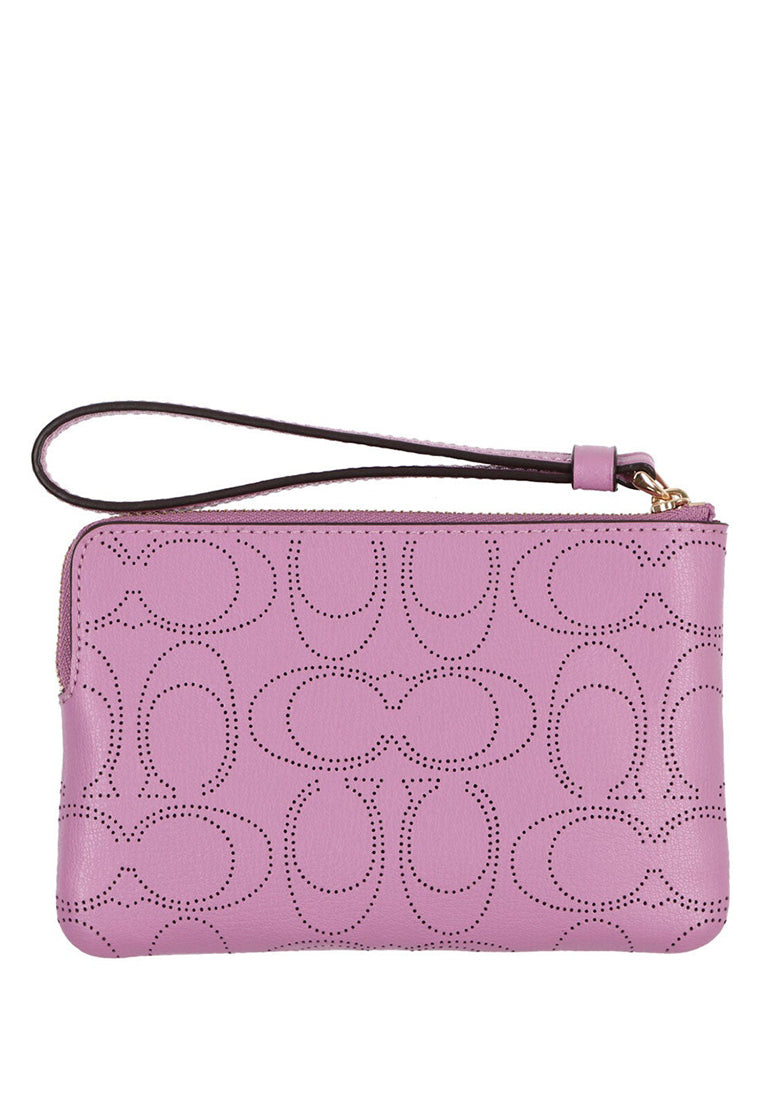 Coach Perforated Signature Leather Small Corner Zip Wristlet - Violet Orchid