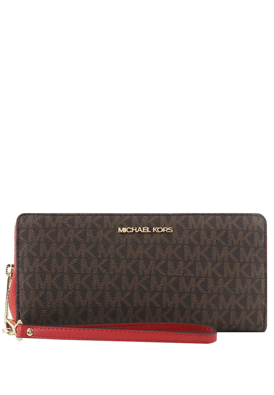 Michael Kors Jet Set Travel Signature Zip Around Continental Wallet - Brown/Red