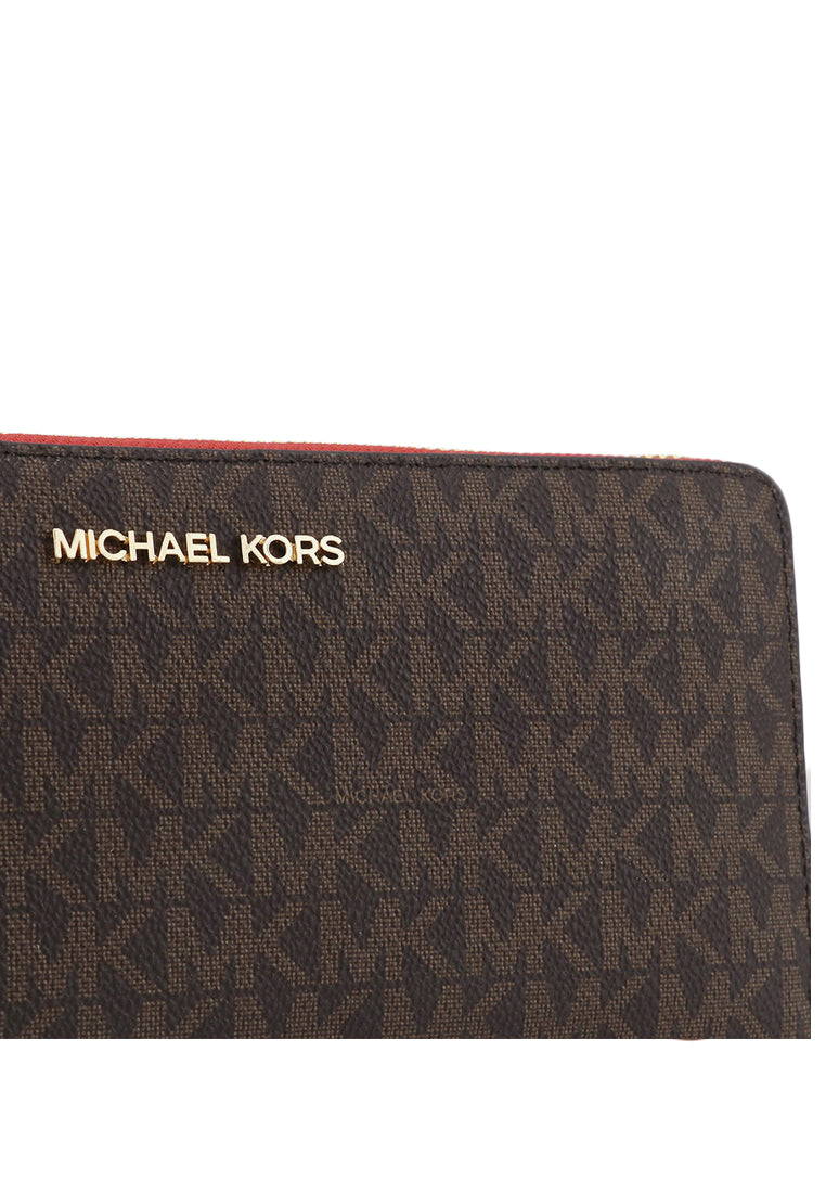 Michael Kors Jet Set Travel Signature Zip Around Continental Wallet - Brown/Red
