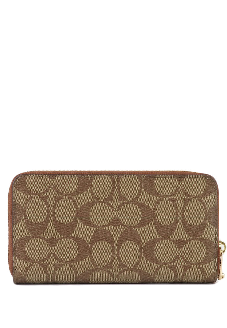 Coach Long Zip Around Wallet In Signature Canvas - Brown/Redwood