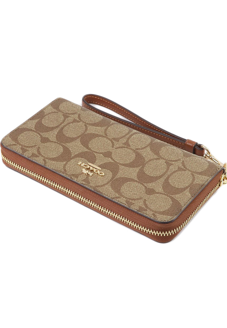 Coach Long Zip Around Wallet In Signature Canvas - Brown/Redwood