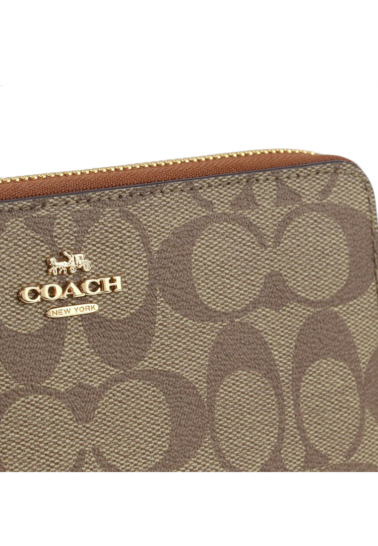 Coach Long Zip Around Wallet In Signature Canvas - Brown/Redwood