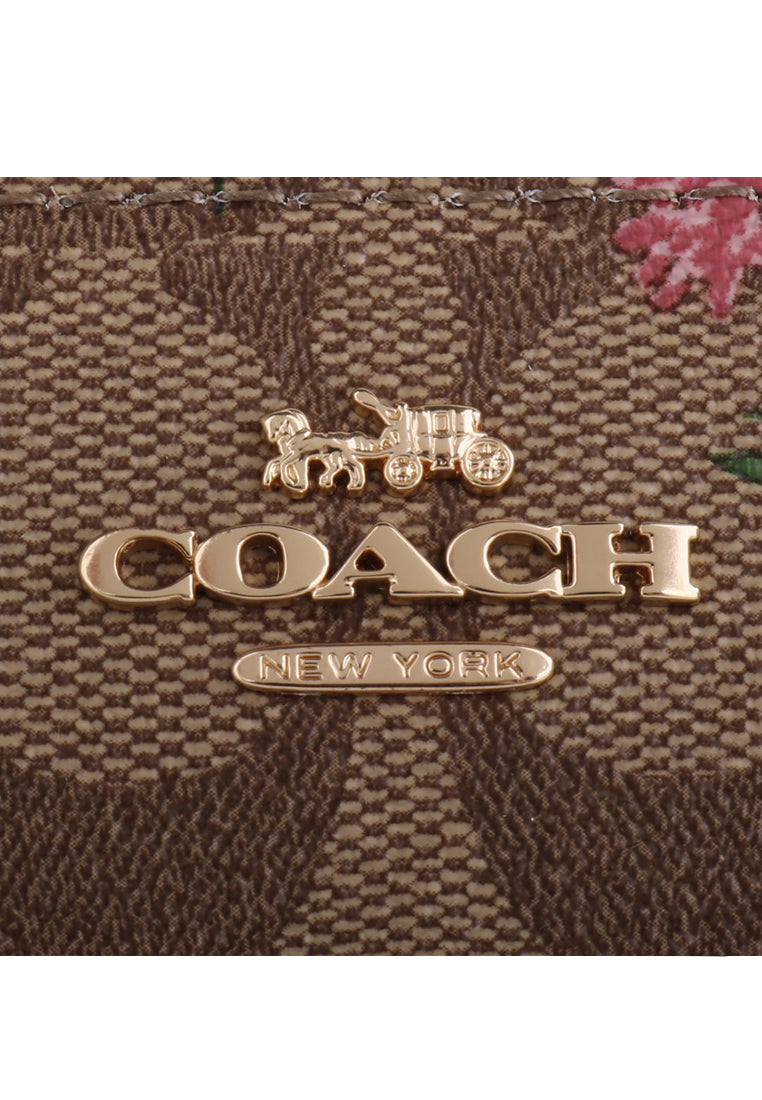 Coach Long Zip Around Wallet In Signature Canvas With Wildflower Print - Brown