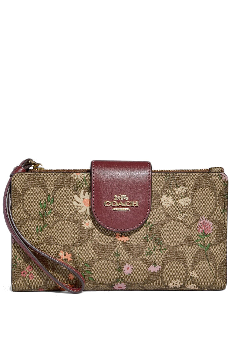 Coach Tech Wallet In Signature Canvas With Wildflower Print - Brown