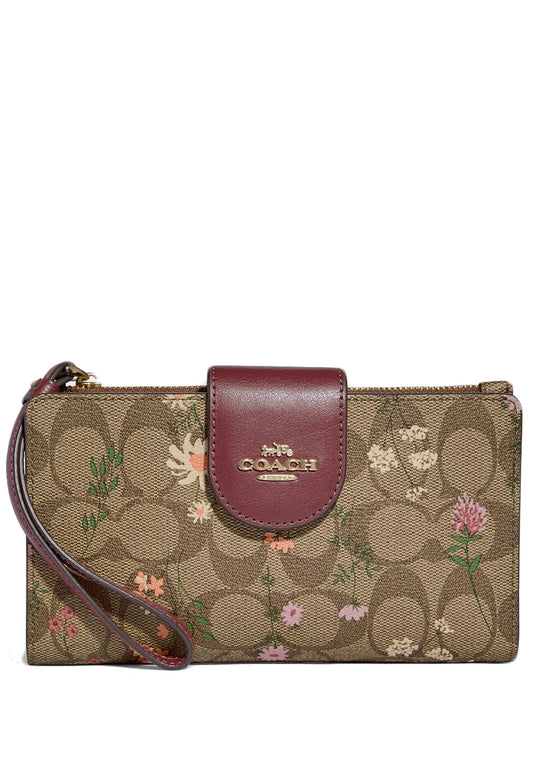 Coach Tech Wallet In Signature Canvas With Wildflower Print - Brown