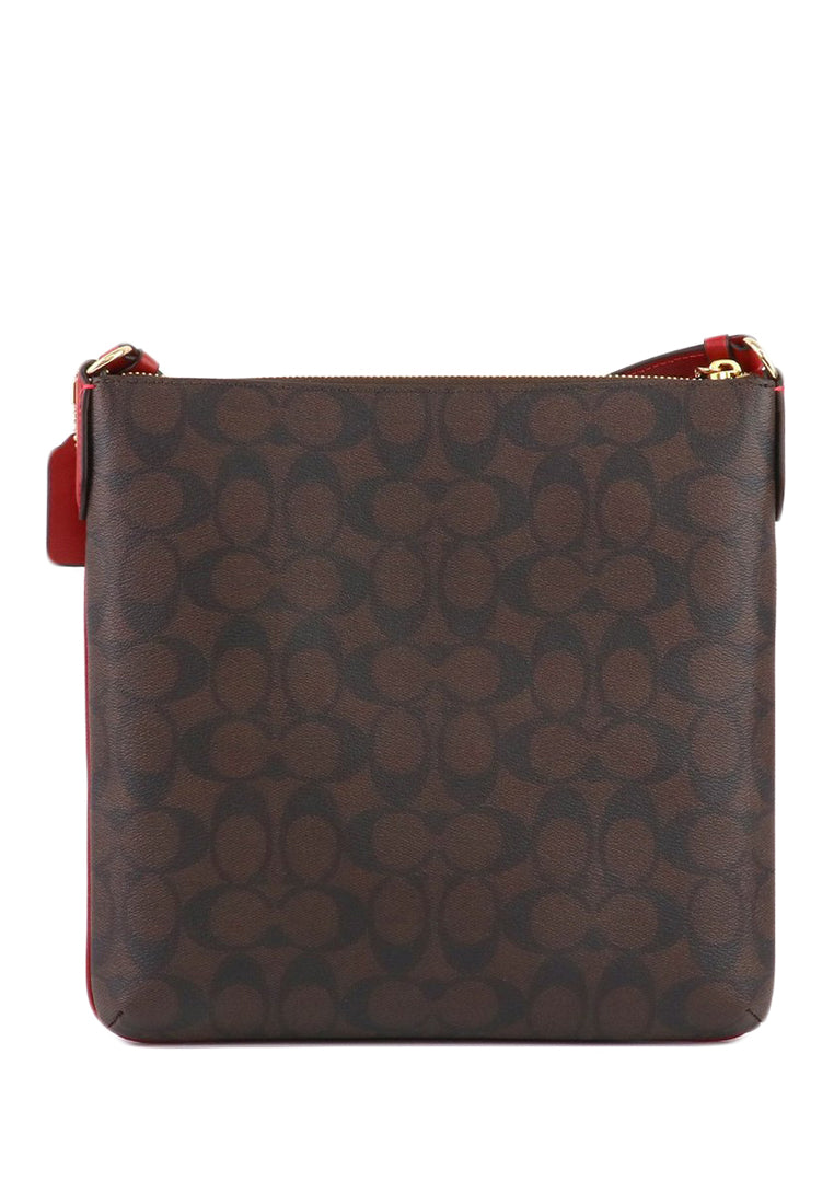 Coach Rowan File Bag In Signature Canvas - Dark Brown/Red