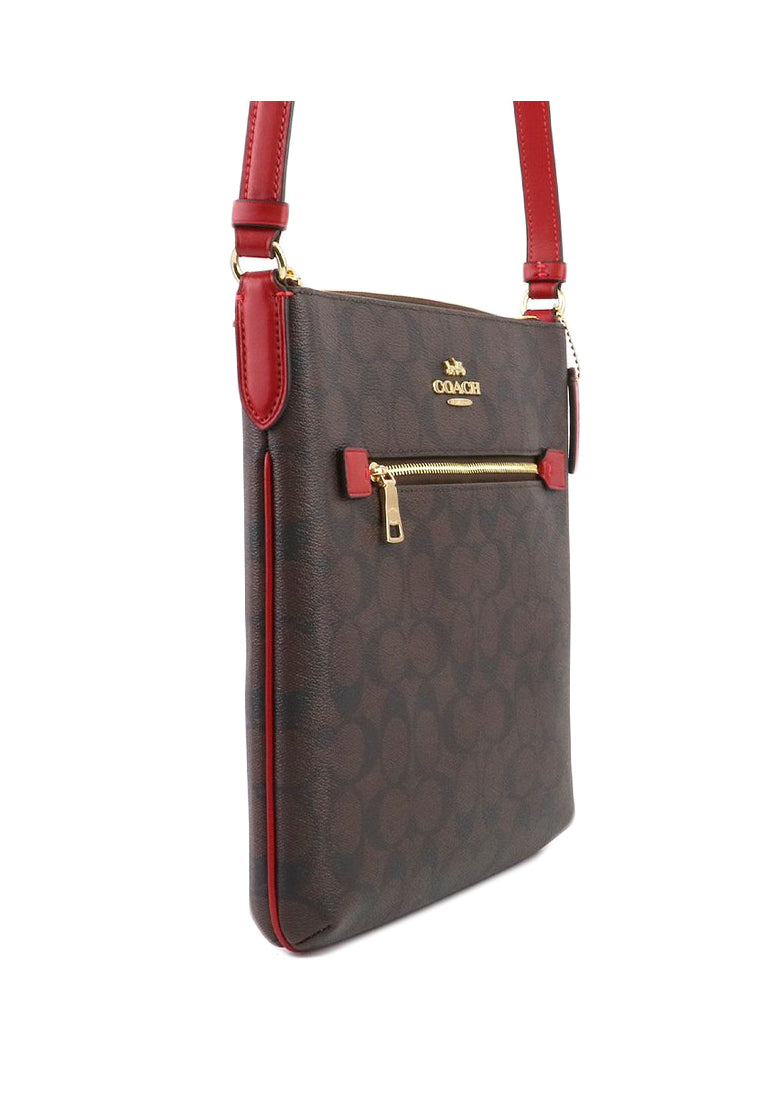 Coach Rowan File Bag In Signature Canvas - Dark Brown/Red