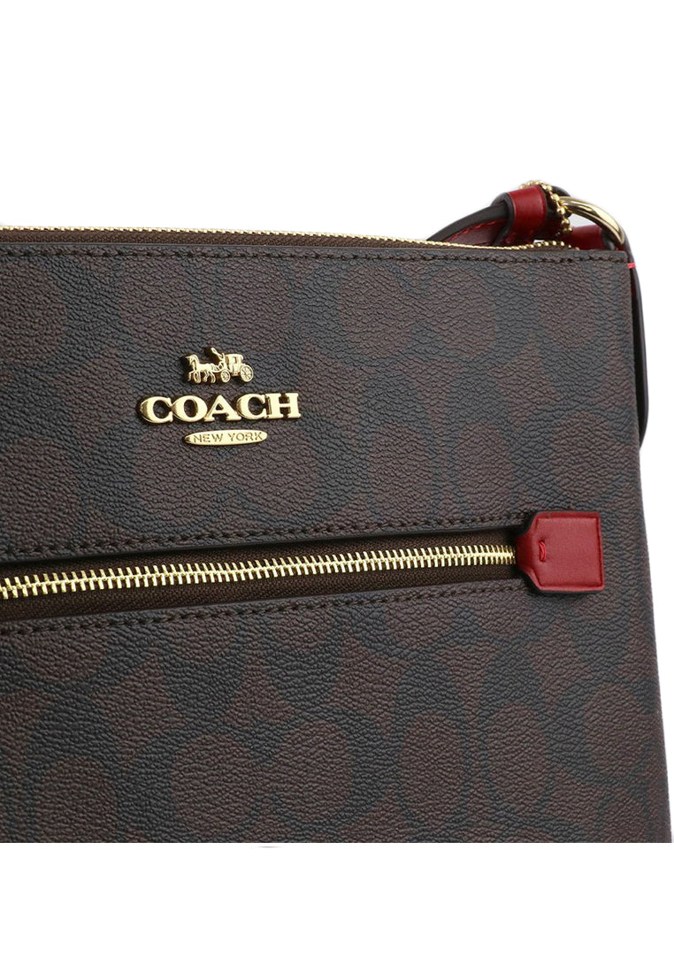 Coach Rowan File Bag In Signature Canvas - Dark Brown/Red