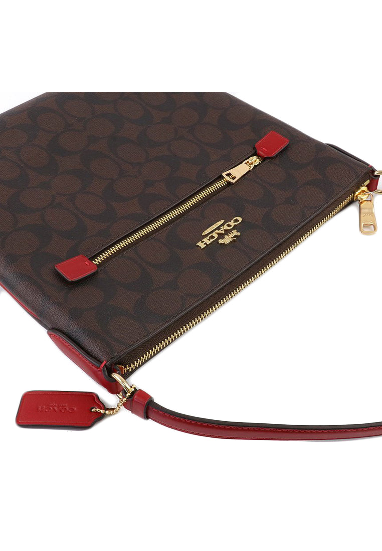 Coach Rowan File Bag In Signature Canvas - Dark Brown/Red