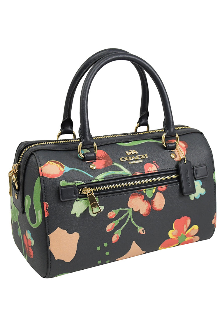 Coach Rowan Satchel With Dreamy Land Floral Print - Black