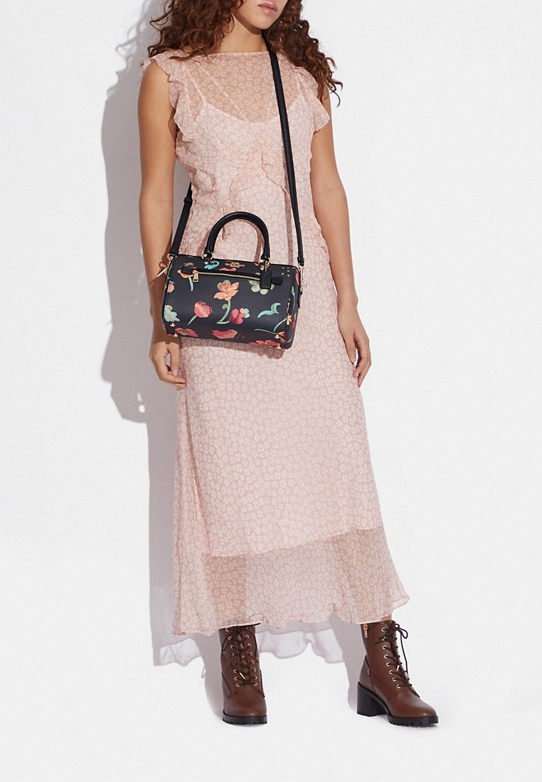 Coach Rowan Satchel With Dreamy Land Floral Print - Black