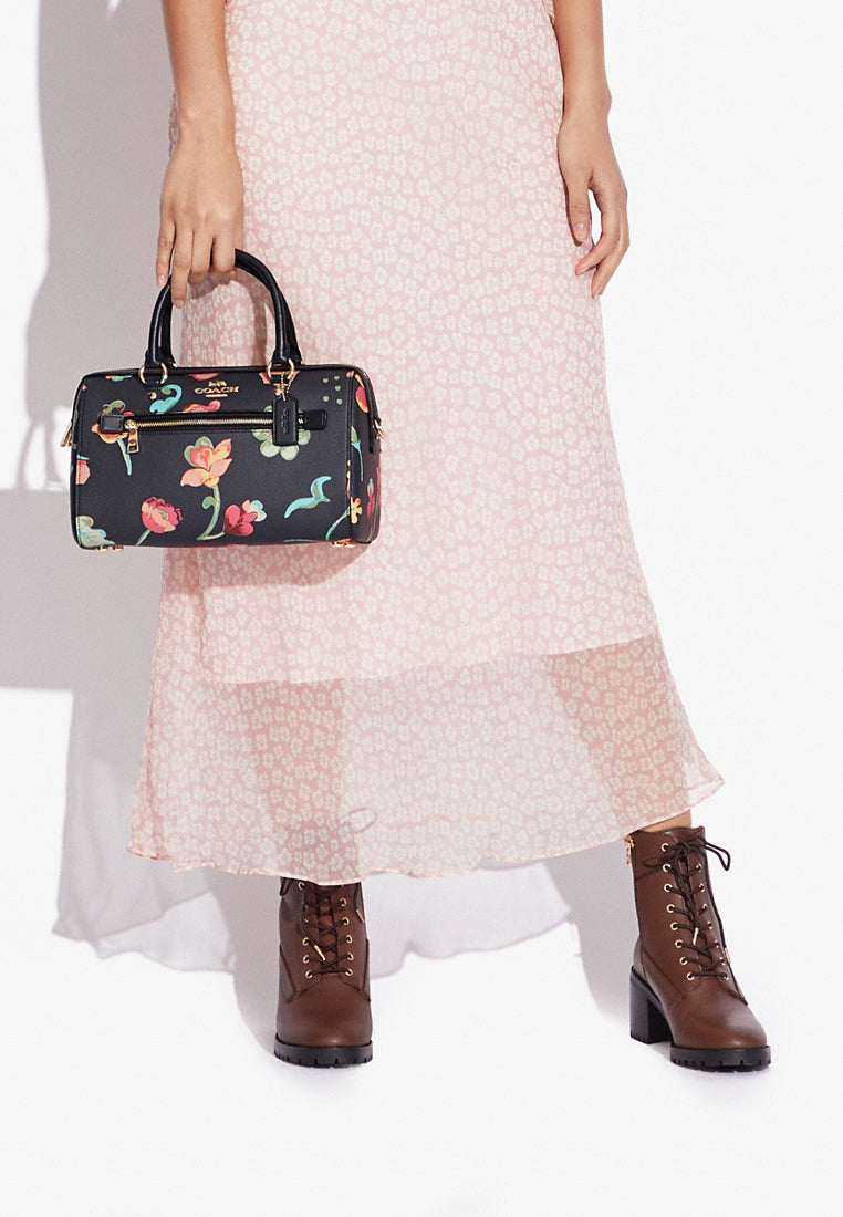 Coach Rowan Satchel With Dreamy Land Floral Print - Black