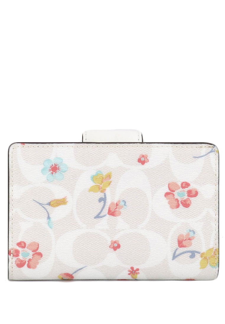 Coach Medium Corner Zip Wallet In Signature Canvas With Wildflower Print - White