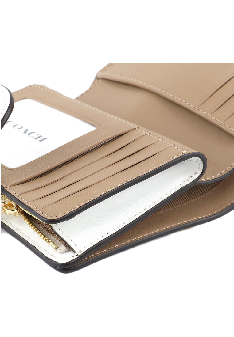 Coach Medium Corner Zip Wallet In Signature Canvas With Wildflower Print - White