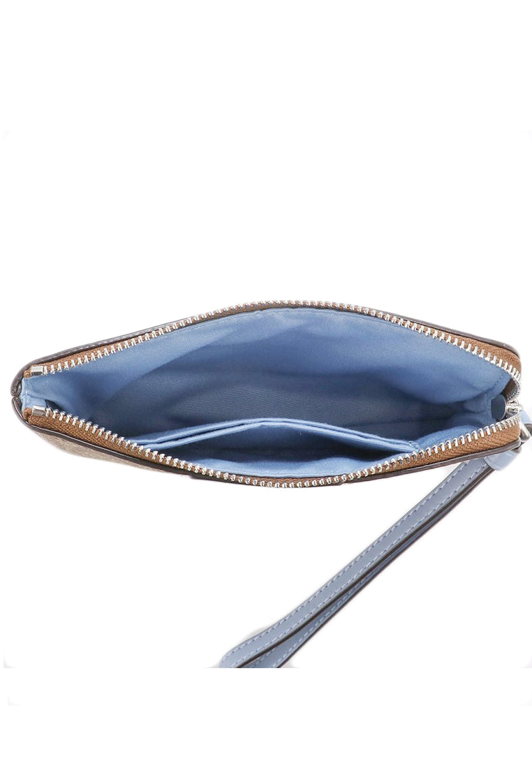 Coach Corner Zip Wristlet In Signature Canvas - Brown/Marble Blue