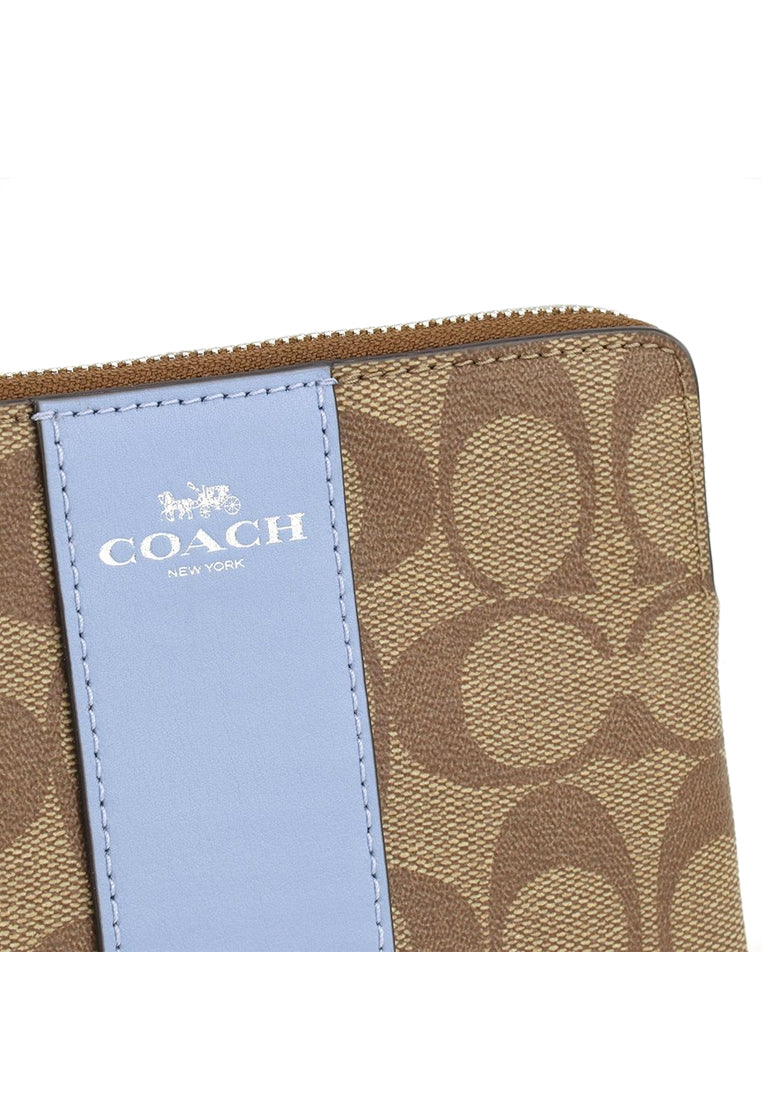 Coach Corner Zip Wristlet In Signature Canvas - Brown/Marble Blue