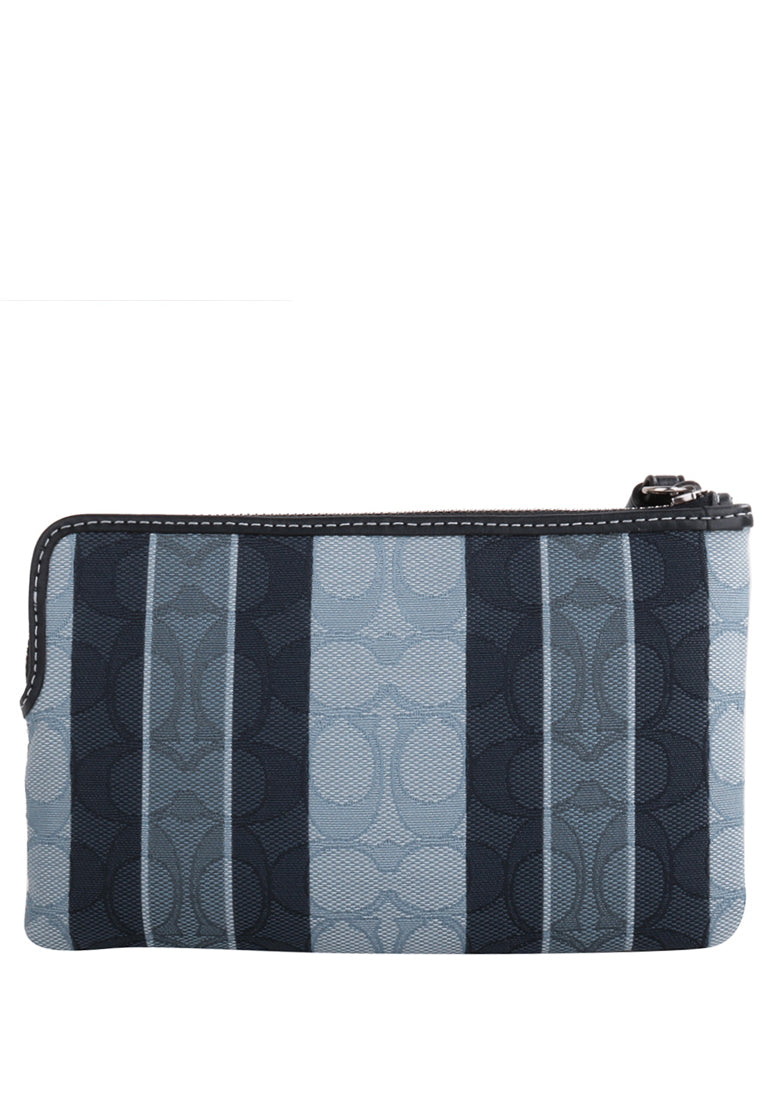 Coach Large Corner Zip Wristlet In Signature Jacquard With Stripes - Navy