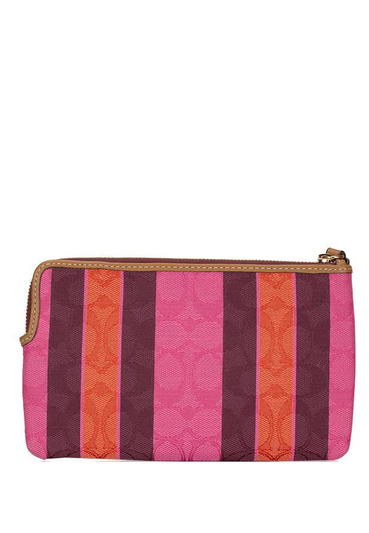 Coach Large Corner Zip Wristlet In Signature Jacquard With Stripes - Pink/Multi