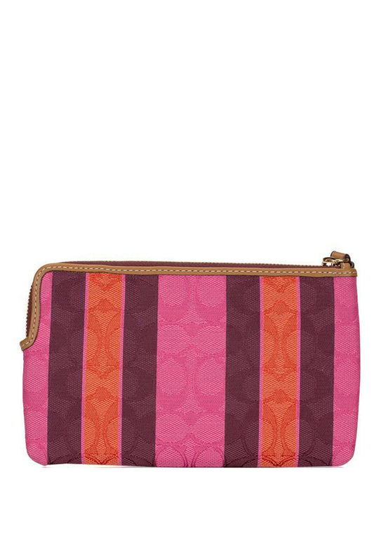 Coach Large Corner Zip Wristlet In Signature Jacquard With Stripes - Pink/Multi