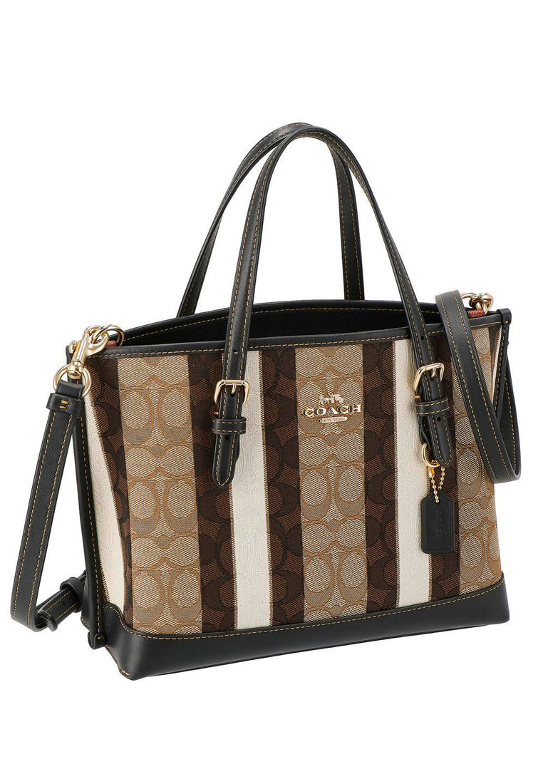 Coach Mollie Tote 25 In Signature Jacquard With Stripes - Brown/Black