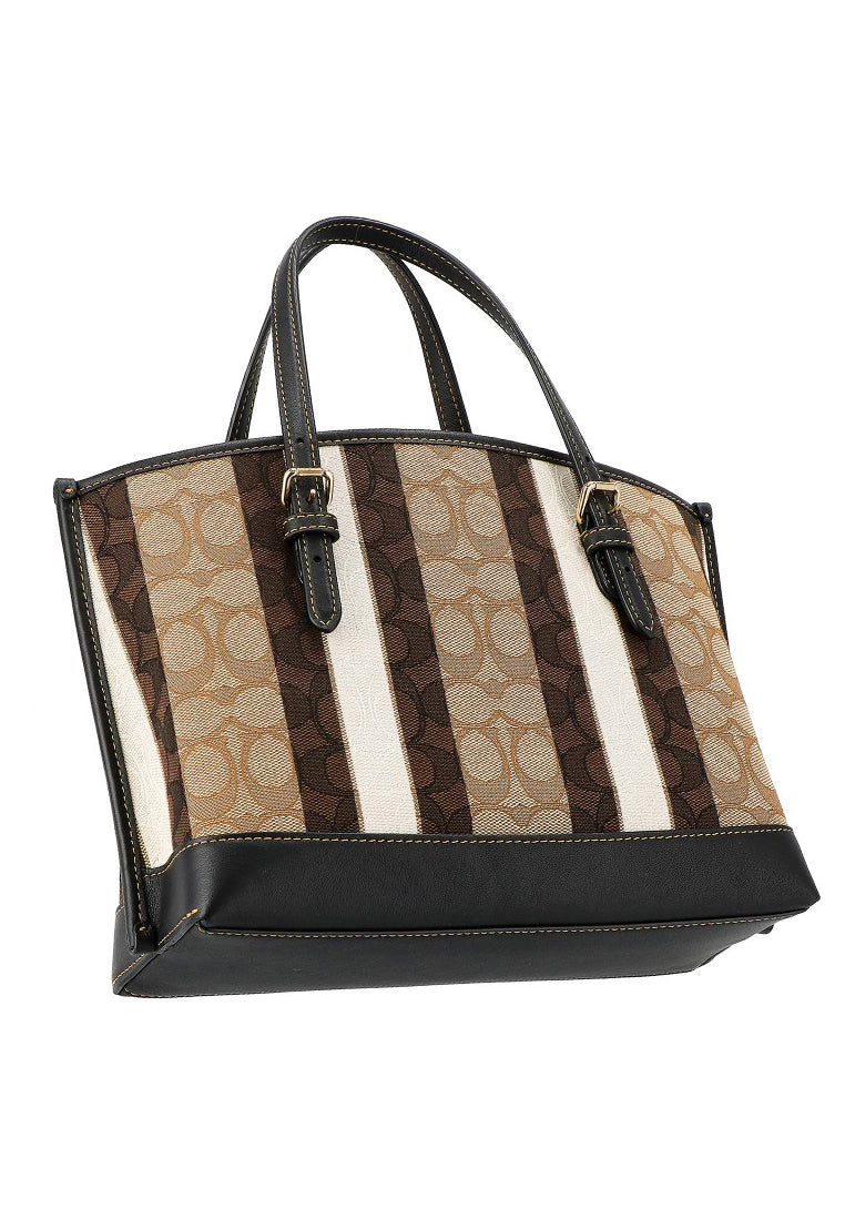Coach Mollie Tote 25 In Signature Jacquard With Stripes - Brown/Black