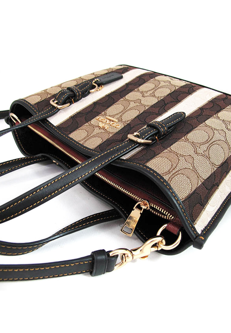 Coach Mollie Tote 25 In Signature Jacquard With Stripes - Brown/Black