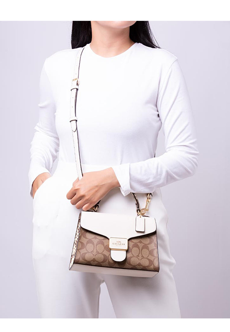 Coach Pepper Satchel In Signature Canvas - Brown/White