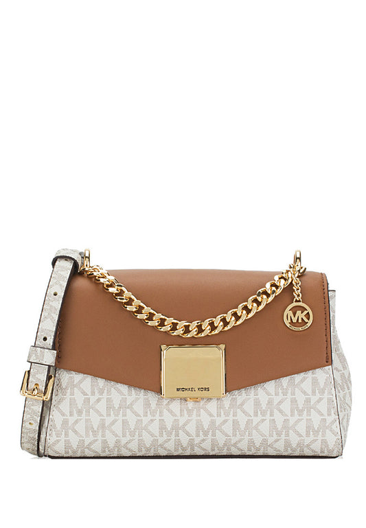Michael Kors Lita Small Leather Crossbody Bag - Vanilla/Brown