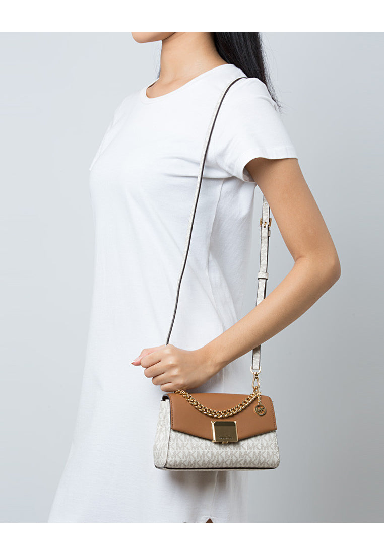 Michael Kors Lita Small Leather Crossbody Bag - Vanilla/Brown