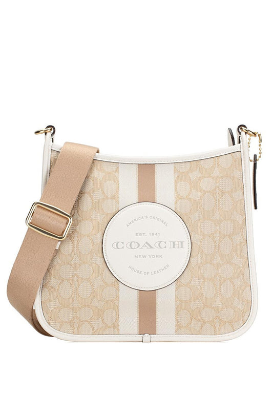 Coach Dempsey File Bag In Signature Canvas - Light Brown/White