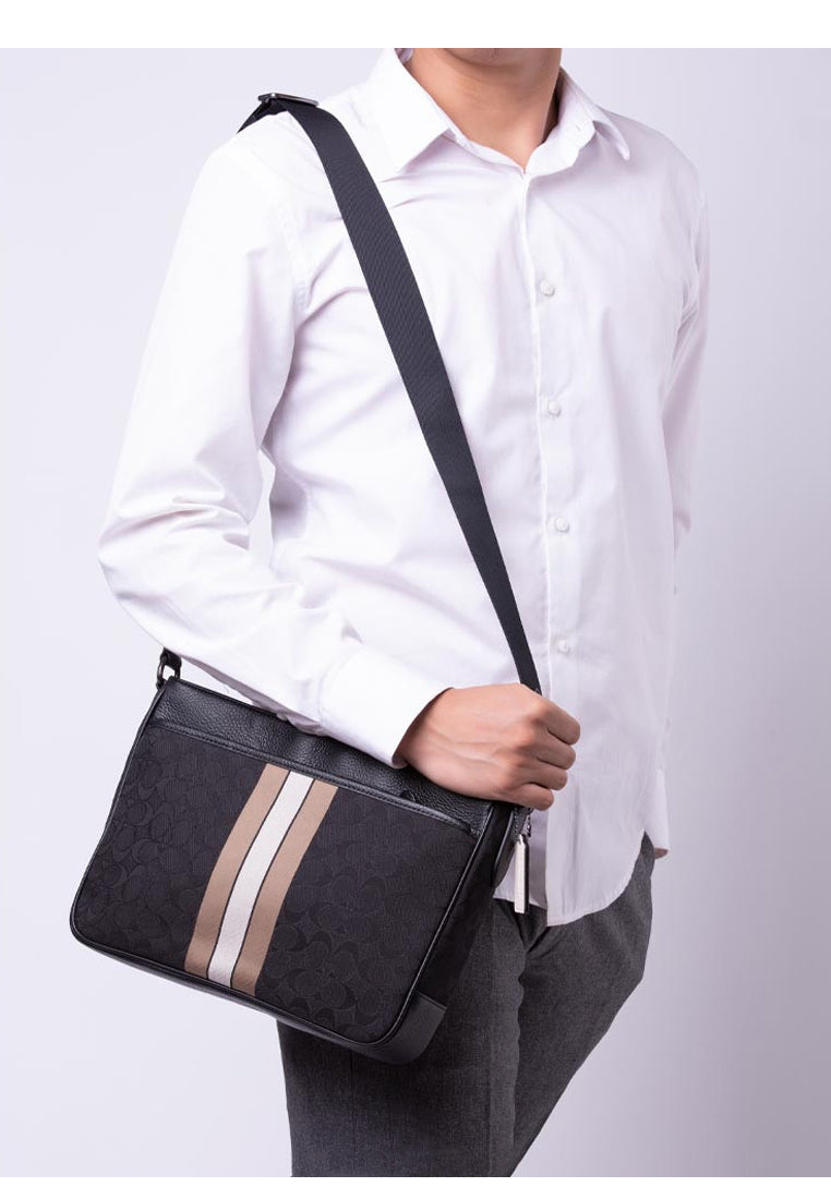 Coach Thompson Crossbody In Signature Jacquard With Varsity Stripe - Black/Multi