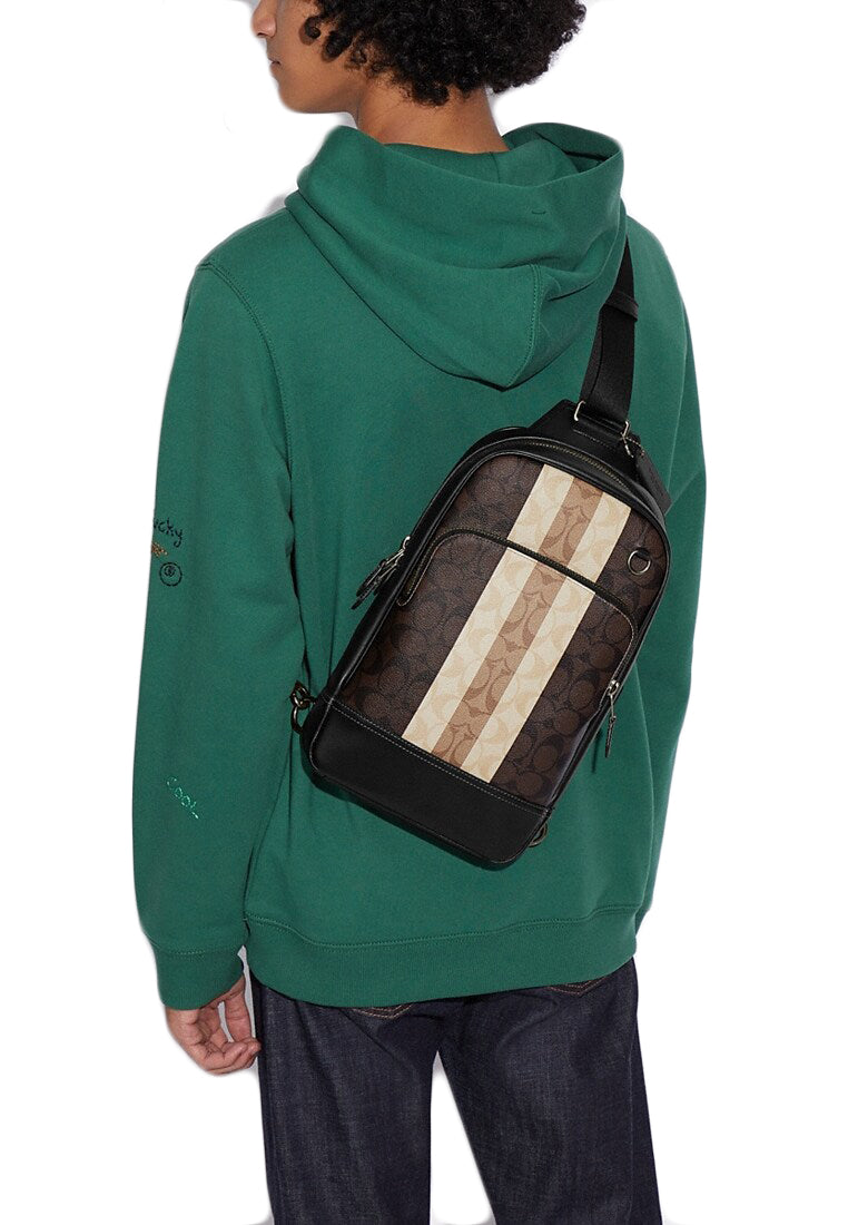 Coach Graham Pack In Signature Canvas With Varsity Stripe - Mahogany