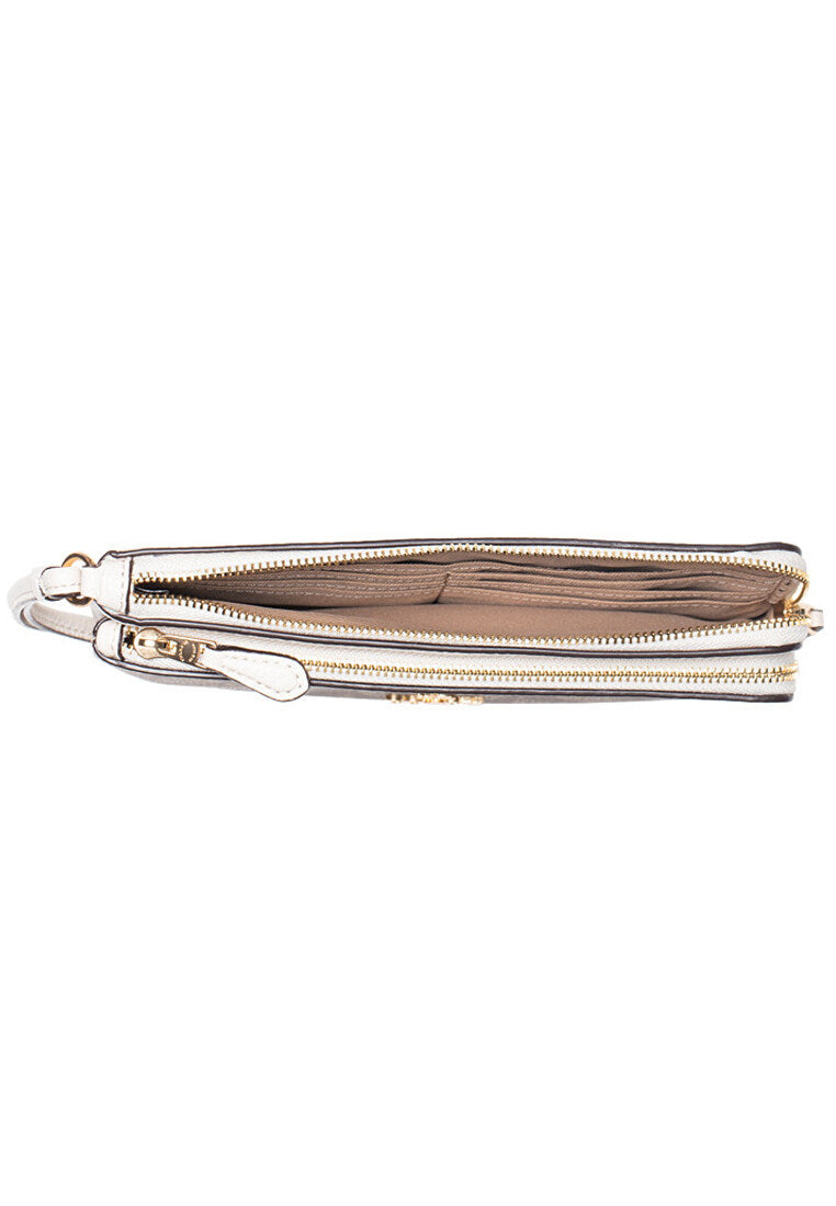 Coach Double Zip Wallet In Signature Canvas- Light Brown/White