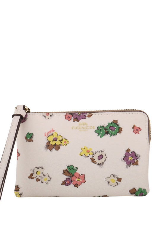 Coach Corner Zip Wristlet With Spaced Floral Field Print - White/Multi