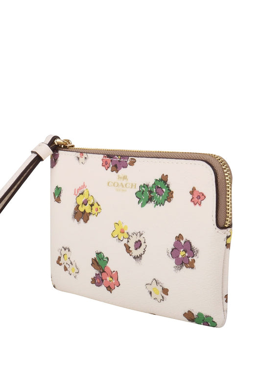 Coach Corner Zip Wristlet With Spaced Floral Field Print - White/Multi