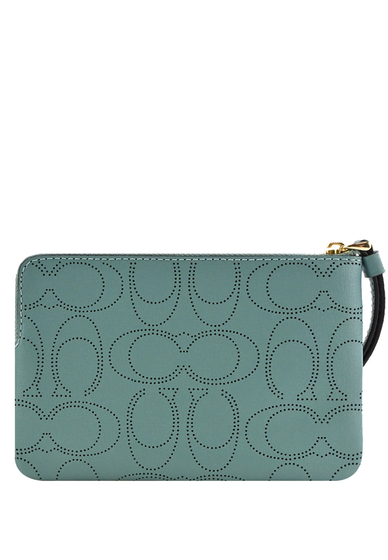 Coach Perforated Signature Leather Small Corner Zip Wristlet - Marine