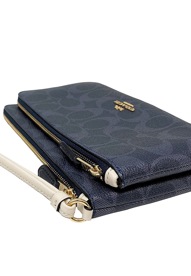 Coach Double Zip Wallet In Signature Canvas- Denim