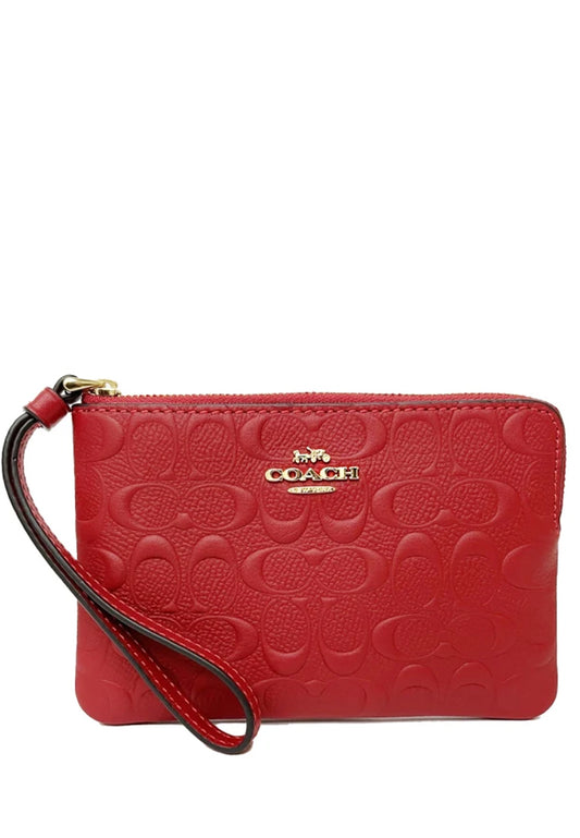 Coach Corner Zip Wristlet In Signature Leather - Red