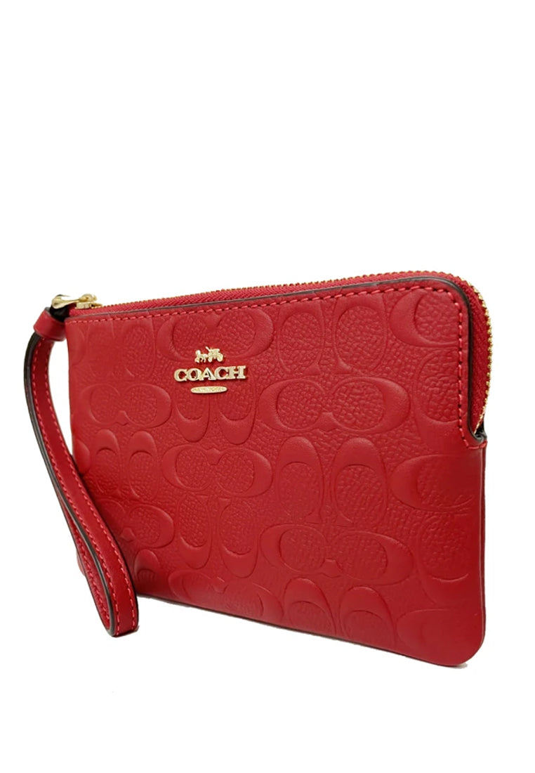 Coach Corner Zip Wristlet In Signature Leather - Red