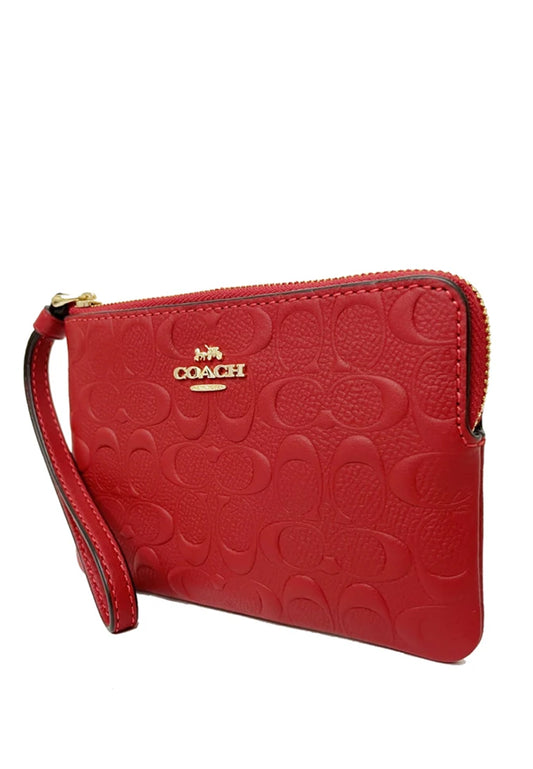 Coach Corner Zip Wristlet In Signature Leather - Red